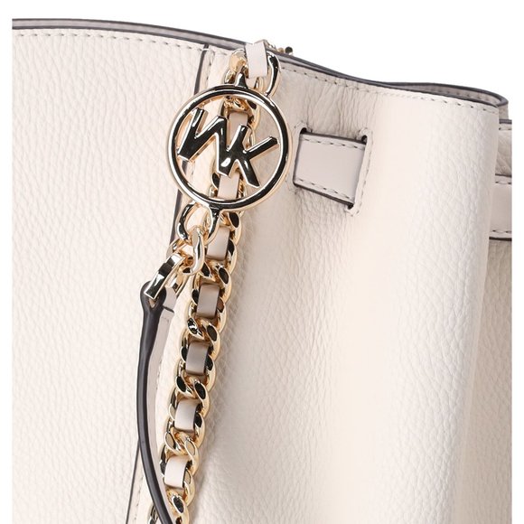 Michael Kors Mina Large East West Shoulder Bag Tote Pebbled Leather Light Cream - Picture 4 of 10